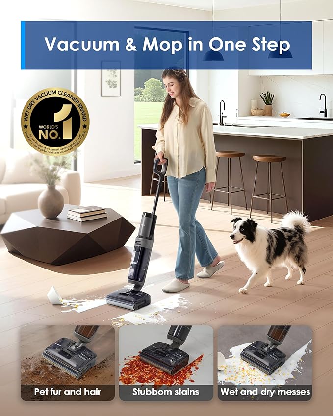 Tineco Floor ONE i6 Stretch Wet Dry Vacuum Cleaner Vacuum &amp Mop All in One 20kpa Powerful Suction Up to 40 Minutes Runtime 180° Lay-Flat Anti-Tangle Design Full-Path Self-Cleaning&amp185℉ F