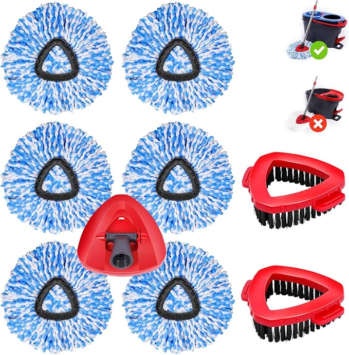 6 Pack Mop Replacement Heads Compatible with Oceda RinseClean 2-Tank System - Includes 2 Mop Scrub Brush Head Microfiber Mop Refills Easy Cleaning Mop Head Replacement