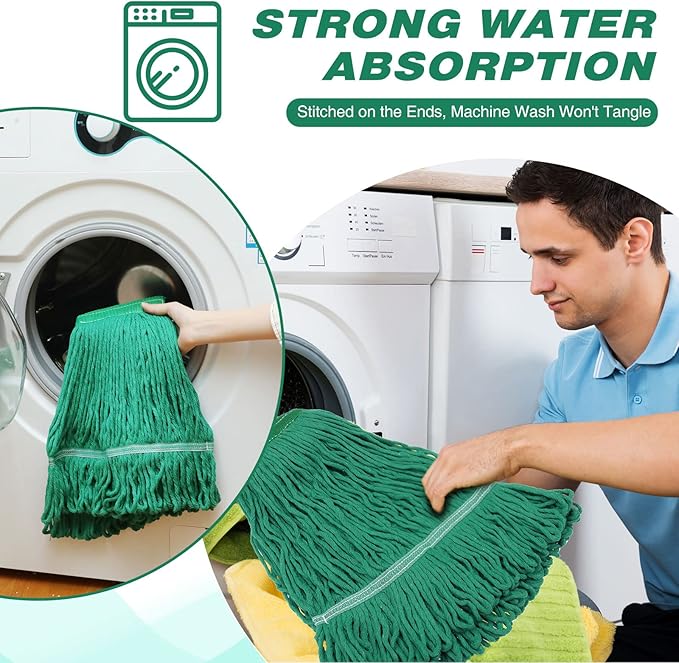 Nuogo 10 Pcs Commercial Mop Head Replacement Floor Cleaning Wet Heavy Duty Commercial Mop Refills General Cleaning(27.6 InchGreen)