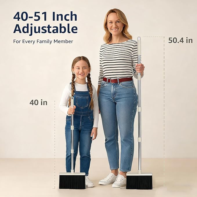 Broom and Dustpan SetStanding Dustpan Broom SetBroom with DustpanBroom and DustpanBroom Dustpan Set with Rubber Lip Dustpan Indoor Broom Cleaning Set for Home Kitchen Room Floor Sweeping