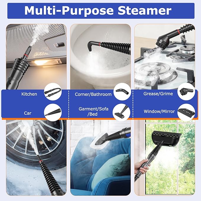 COSTWAY Handheld Steam Cleaner 1050W Portable Household Steamer with 9 Accessories 12 oz Water Tank Multipurpose Pressurized Steam Cleaning Machine for Floor Window Grease Grime (Blue)