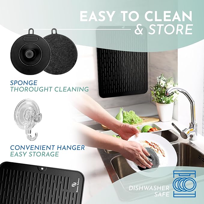 Dish Drying Mats for Kitchen Counter Black Dish Drying Mat XL 24x30  Large Silicone Dish Drying Mat Heat Resistant  Xl Drying Mat for Kitchen Counter Kitchen Drying Mat
