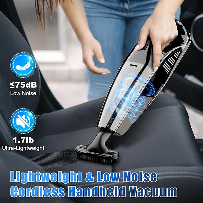 Handheld Vacuum Cordless Rechargeable Portable Car Vacuum 7500Pa Powerful Suction Mini Hand Held Vacuum 670ML Cup Lightweight Small Vacuum Cleaner for Car/Office/Home Pet Hair