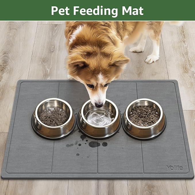 Yolife Extra Large Stone Drying Mat for Kitchen Counter 23.7 x 15.4 Kitchen Stone Dish Drying Mat Quick Drying Diatomaceous Earth Dish Drying Mat Stone Dish Mat with Non Slip Pad (Grey)