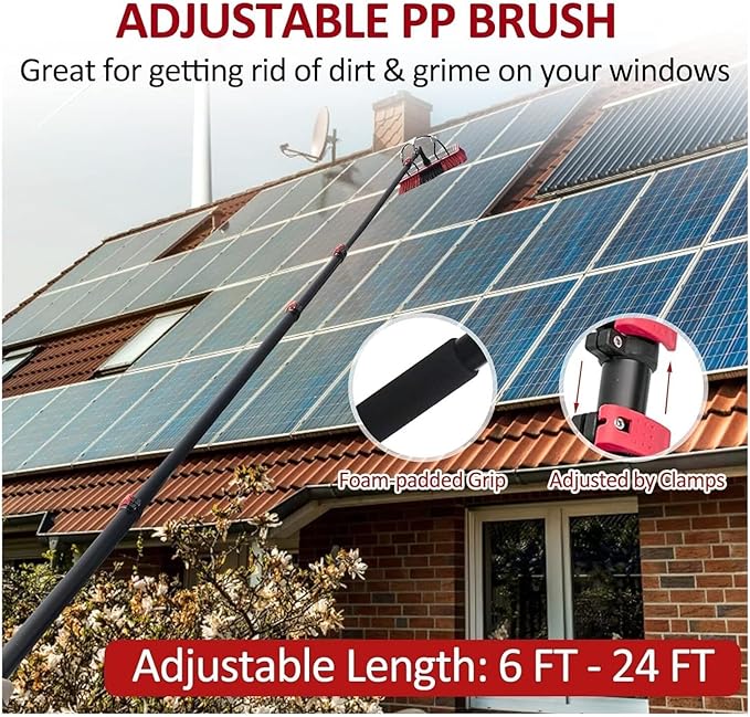 Telescopic Window Cleaner 30FT Water Fed Pole for Professional Solar Panel Cleaning 35cm Brush Head Included