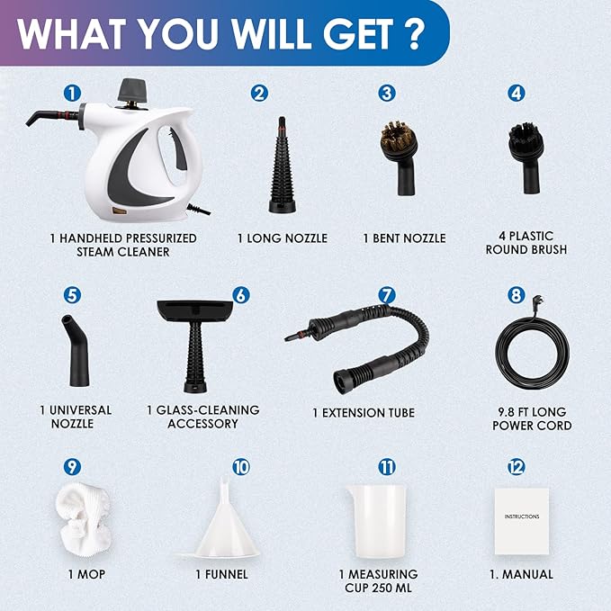 Handheld Steam Cleaner with 14-Piece Accessory Set Steam Cleaner for Home Use Portable Steamer for Cleaning Car Upholstery Tile Grout Home