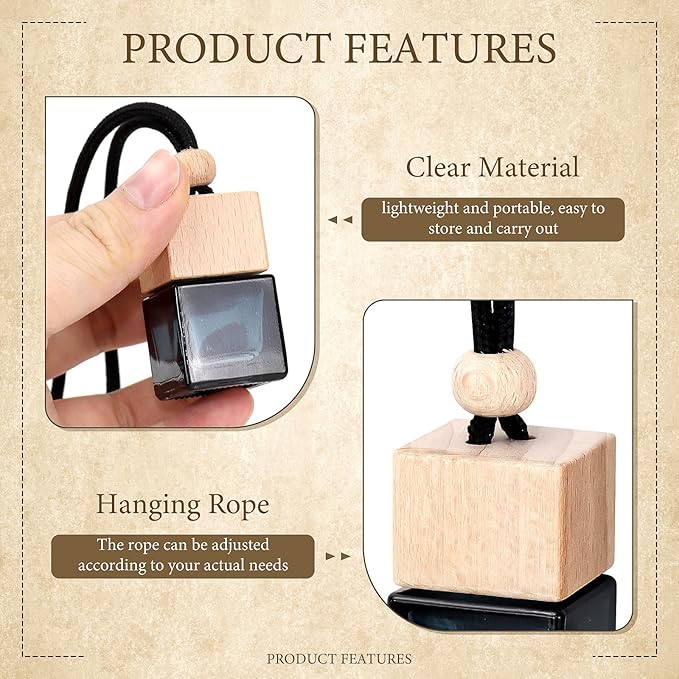 50 Pcs Hanging Car Air Freshener Empty Glass Car Diffuser Bottles Refillable Perfume Bottle Freshener Diffuser Bottle Pendant for Essential Oil Fragrance Aromatherapy Bottle Ornament(Black)