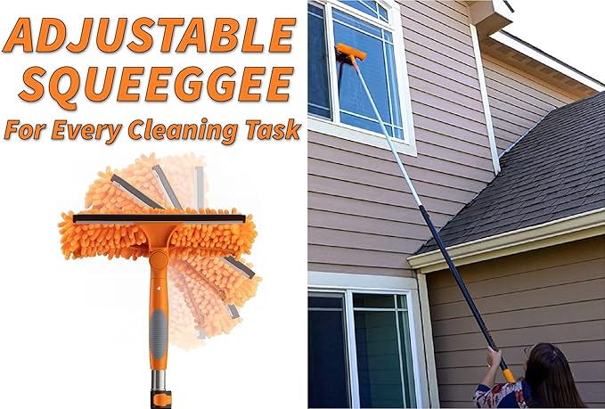 4-12 ft Window Washing Kit with Extension Pole (20+ Foot Reach) // Window Cleaning Tool &amp Window Washer Squeegee with Telescopic Extension Pole // Best Indoor Outdoor Window Washing Equipment