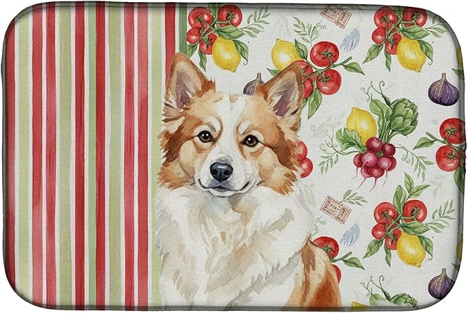 Caroline's Treasures Tan Icelandic Sheepdog Vegetables Dish Drying Mat Absorbent Dish Drying Mat Pad for Kitchen Counter Dish Drainer Mat for Countertop 14 x 21 Multicolor