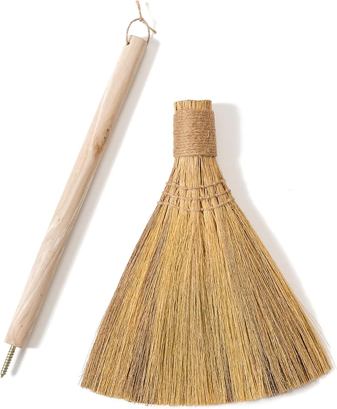 Natural Whisk Sweeping Hand Handle Broom - Brooms for Wedding Jumping Ceremony Halloween DIY Decoration - Vietnamese Straw Soft Broom - 12.2 Width 28.35 Length