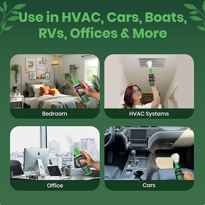 HVAC Air Deodorizer &amp Mold Treatment Fogger 3-Pack with 3 Scented O-Ring Pads | Air Duct Freshener for HVAC &amp AC Vents | Plant-Based Thymol Fogger for Home Car &amp Commercial Spaces