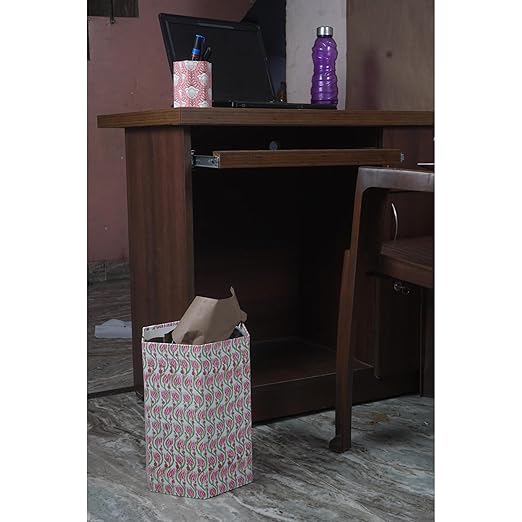 Floral Hand Block Printed 3.3 Gallon Decorative Waste Basket – Eco-Friendly Cardboard Trash Can Plastic-Free &amp Sustainable Perfect for Christmas and Housewarming Gifts (1 Pink Green LHARIYA)