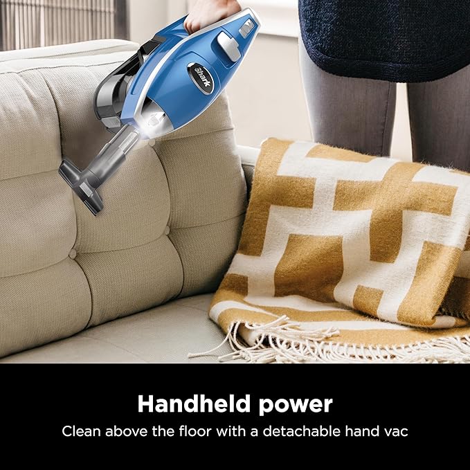 Shark HV343AMZ Rocket Corded Stick Vacuum with Self-Cleaning Brushroll Lightweight &amp Maneuverable Perfect for Pet Hair Pickup Converts to a Hand Vacuum Crevice Upholstery Tools Blue/Silver