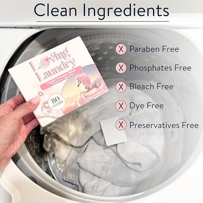 LOVING LAUNDRY- Detergent Sheets Strip Laundry Soap - Clean Safe Ingredients Ultra Concentrated Stain fighting Enzymes -(80 Loads) No Fancy Scent