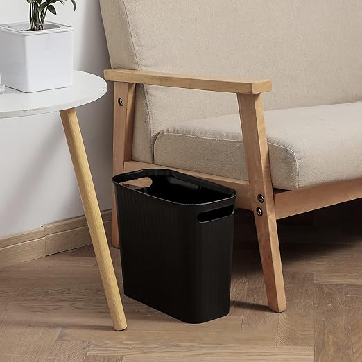 rejomiik Small Trash Can Garbage Can Slim Waste Basket 3.5 Gallon Black and White