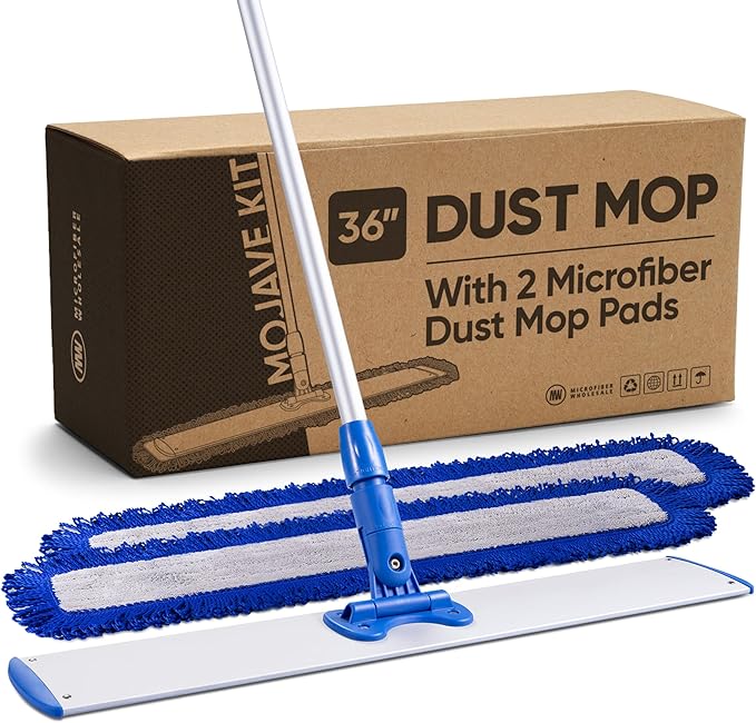 36 Mojave Microfiber Dust Mop System with 2 Dust Pads | Hardwood Tile Laminate Stone Concrete Floors | Ideal for Commercial Use Gyms Schools Warehouse Basketball Courts - Microfiber Wholesale