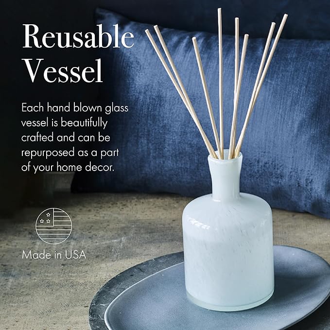 LAFCO New York Signature Reed Diffuser Marine - 15 oz - Up to 9 Months Fragrance Life - Reusable Hand Blown Glass Vessel - Natural Wood Reeds - Made in The USA