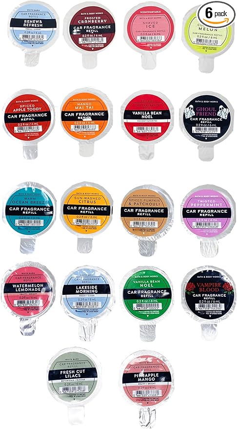 Bath &amp Body Works 5 Pack Assorted Of Car Fragrance Refill Bundle with a Natural Oats Sample Soap.