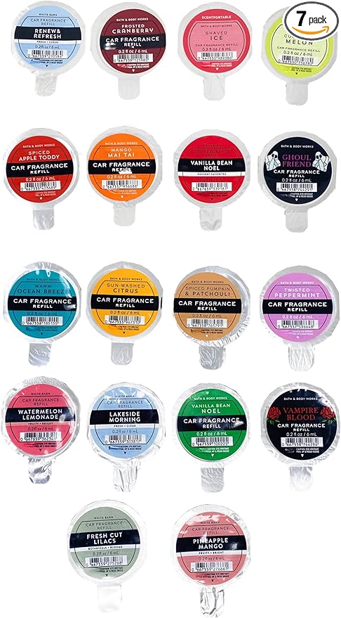 Bath &amp Body Works 6 Pack Assorted Of Car Fragrance Refill Bundle with a Natural Oats Sample Soap.