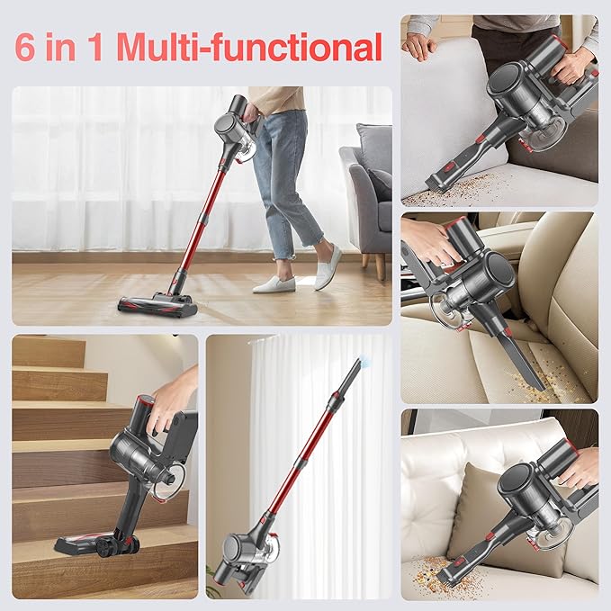 Zefiro Cordless Vacuum Cleaner for Home450W /40Kpa 50Mins Stick VacuumAnti-Tangle 1.5L Dust Cup Rechargeable Wireless Handheld Vacuum for Pet Hair/Carpet/Floor