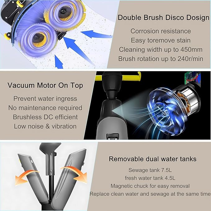 Carpet Cleaning Machine and Floor Scrubber Dual-Brush Rotary System Cordless Mini Floor Scrubber Efficient Cleaning for Commercial Spaces Schools and Offices Grey