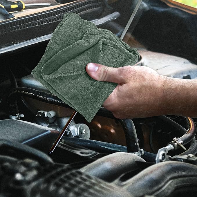 Detailer's Preference Absorbent Cotton Shop Towels Reusable Cleaning Rags for Auto Garage Home Kitchen Industrial Use Wipe Spills Grease Oil Grime Dirt &amp More 11x12 50-Pack Green