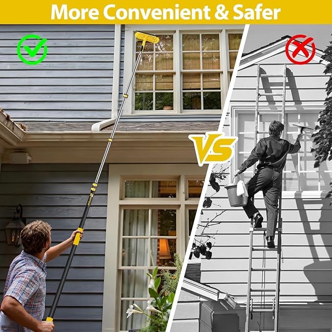 25 Foot High Ceiling Duster Kits with 4.5-18ft Heavy Duty Extension Pole High Reach Duster for CleaningMicrofiber Feather DusterCobweb DusterCeiling Fan DusterWindow Squeegee &amp Cleaner