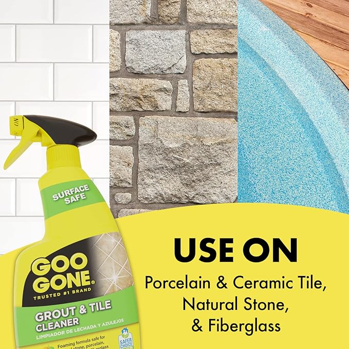 Goo Gone Grout and Tile Cleaner - 28 Ounce - Removes Tough Stains Dirt Caused by Mold Mildew Soap Scum and Hard Water Staining - Safe on Tile Ceramic Porcelain pack of 2