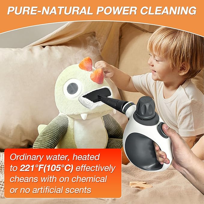 Handheld Steam Cleaner Pressurized Multi-Purpose Natural Steamer with 12 pcs Accessories Steamer for Cleaning Car Bathroom Countertop Upholstery Shower Couch Tile Grout Window Grease