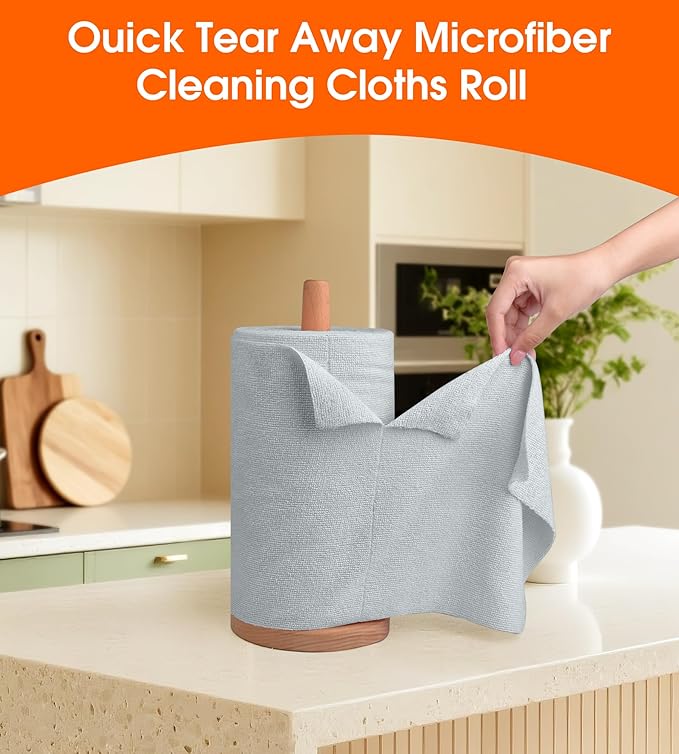 Microfiber Cleaning Cloth Roll - 100 Pack Tear Away Microfiber Paper Towels Reusable Washable Scratch-Free Kitchen Towels for Car Home Kitchen Glass Dishes(Cloud Gray)