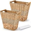 Mifoci 2 Pcs Wicker Trash Can with 50 Small Trash Bag Wicker Waste Woven Basket with Handles Clear Multi Use Garbage Bags for Bathroom Kitchen Bedroom(Multicolor)