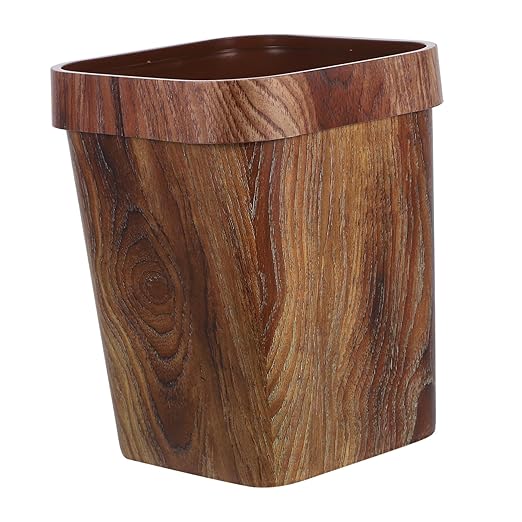 DOITOOL Wood Grain Trash Can Pattern Wastebasket for Bathroom Kitchen Office Elegant and Space-Saving Design Easy to Clean Reusable Rubbish Bin