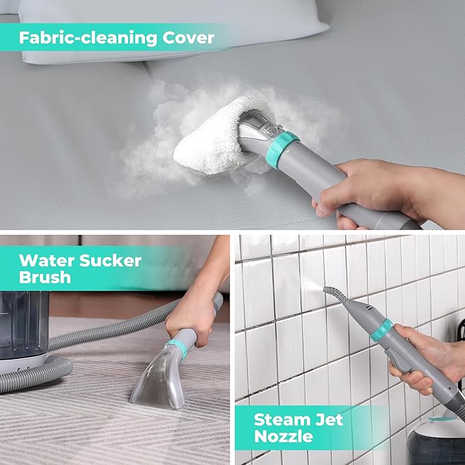 HAUSHOF Steam Portable Carpet and Upholstery Cleaner Deep Couch Cleaner Machine with 3 Powerful Cleaning Modes for Pet Stains Sofa Rug Mattress Car Seat and Curtain Spot &amp Stain Cleaner Incl