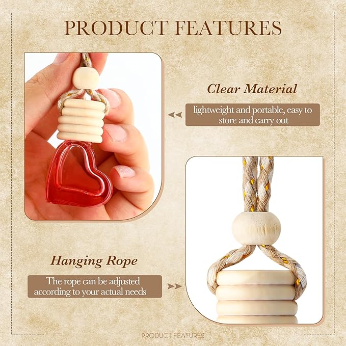 50 Pcs 6ml Hanging Car Air Diffuser Bottle Empty Glass Perfume Air Freshener Heart Love Bottle Diffuser Pendant Valentine's Day Essential Oil Fragrance Aromatherapy Ornament (Multicolor)
