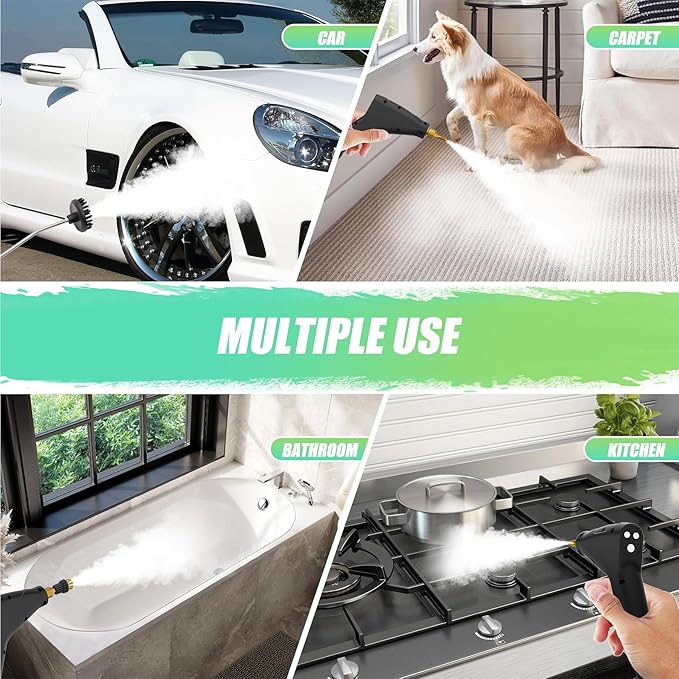 2500W Steam Cleaner for Home Use 6-level Speed Adjustable Handle 1.2L Handheld Car Steam Cleaner for Home Car Kitchen Furniture Floor High Pressure Steam Machine with 4 Brush Heads White