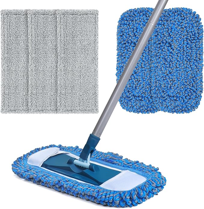 Mirofiebr Dust Mop with 5 PCS Washable Mop Pads and Extendable 57” Long Handle Multifunction Floor Mop for HardwoodMarbleLaminateTile Floor Mopping