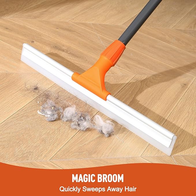 Silicone Floor Squeegee for Shower Glass Floor and Garage - Heavy-Duty Pet Hair Remover Bathroom Tile Cleaner Window Wiper - Flexible No Streaks Compact Storage