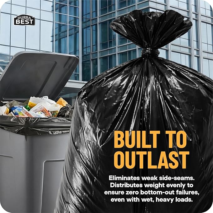 95-96 Gallon Heavy Duty Trash Bags – 1.4 Mil Extra Large 61 x 68 Garbage Bags for Rollaway Cans &amp Large Outdoor Trash Bins – Tear &amp Leak Resistant Commercial Liners – 40 Count Black Made in