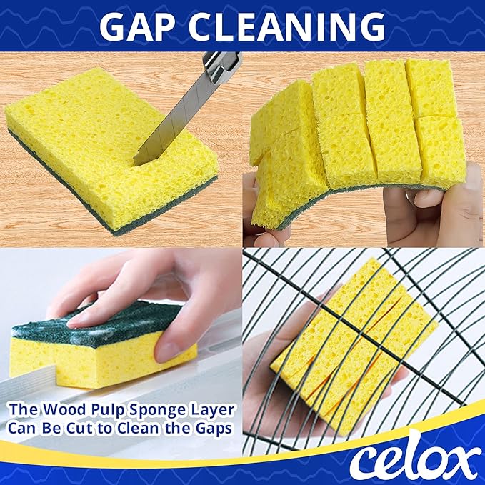 CELOX Scrub Sponges for Washing Dishes and Cleaning Kitchen 24 Pack Yellow