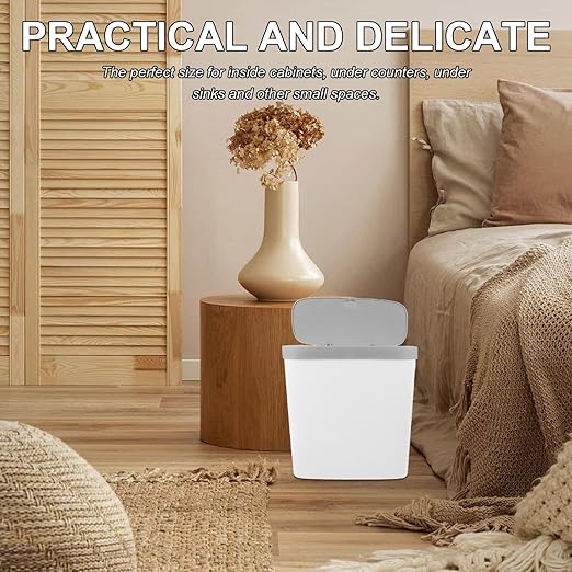 Plastic Garbage Can with Press-Type Lid Large Capacity Wastebasket for Kitchen Bathroom Living Bedroom Office Odor-Resistant Easy Press Open and Close White Trash Bin