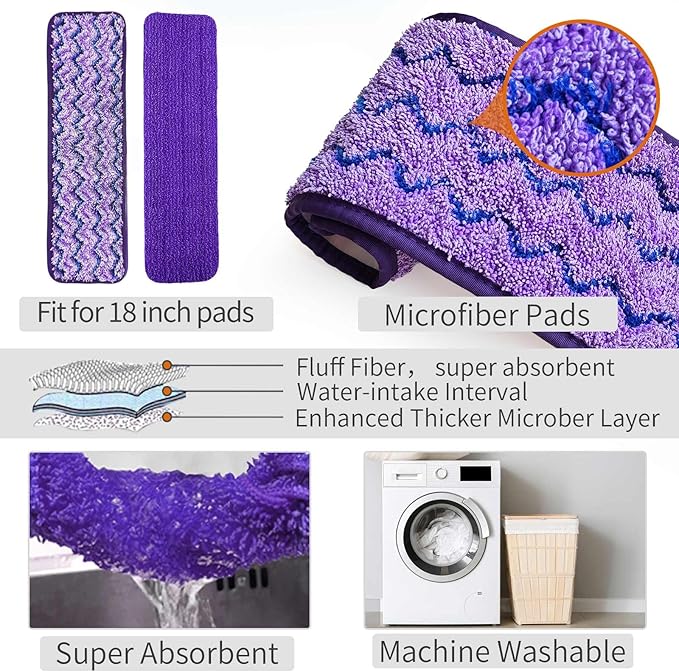 Mops for Floor Cleaning Wet and Dry Spray Mop with Refillable Spray Bottle and 3 Washable Microfiber Pads Home or Commercial Use Flat Mop for Hardwood Laminate Wood Ceramic Purple