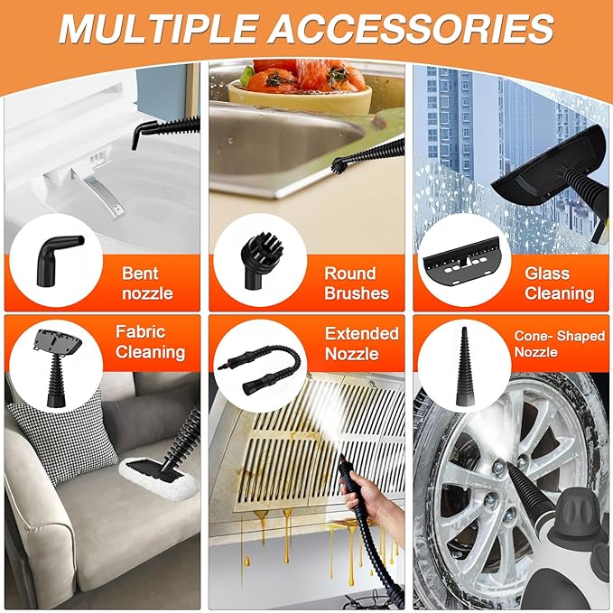 Handheld Steam Cleaner Pressurized Multi-Purpose Natural Steamer with 12 pcs Accessories Steamer for Cleaning Car Bathroom Countertop Upholstery Shower Couch Tile Grout Window Grease