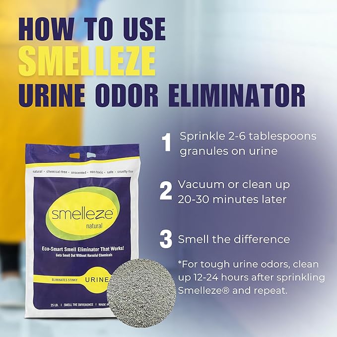 SMELLEZE Natural Urine Smell Eliminator Deodorizer: 25 lb. Granules Eliminate Urine Odor