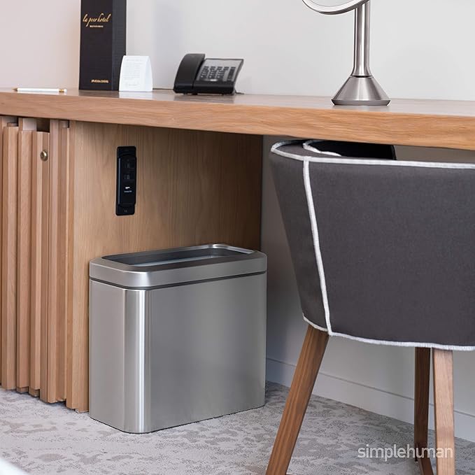 simplehuman 25 Liter / 6.6 Gallon Slim Open Top Small Trash Can Commercial Grade Heavy Gauge Office Trash Can Brushed Stainless Steel