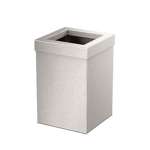 Gatco Small Bathroom Trash Can With Lid Square 3 Gallon Stainless Steel Wastebasket Under Sink Satin Nickel For Bathroom Bedroom Office (1914)