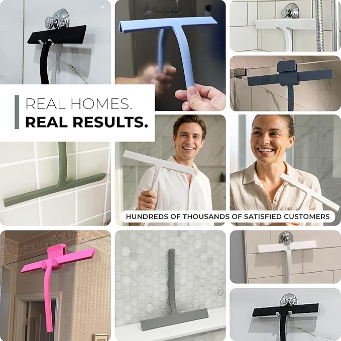 GÜTEWERK Shower Squeegee for Glass Doors Silicone Window Squeegee Bathroom and Glass Cleaning - Black - 13 Inch