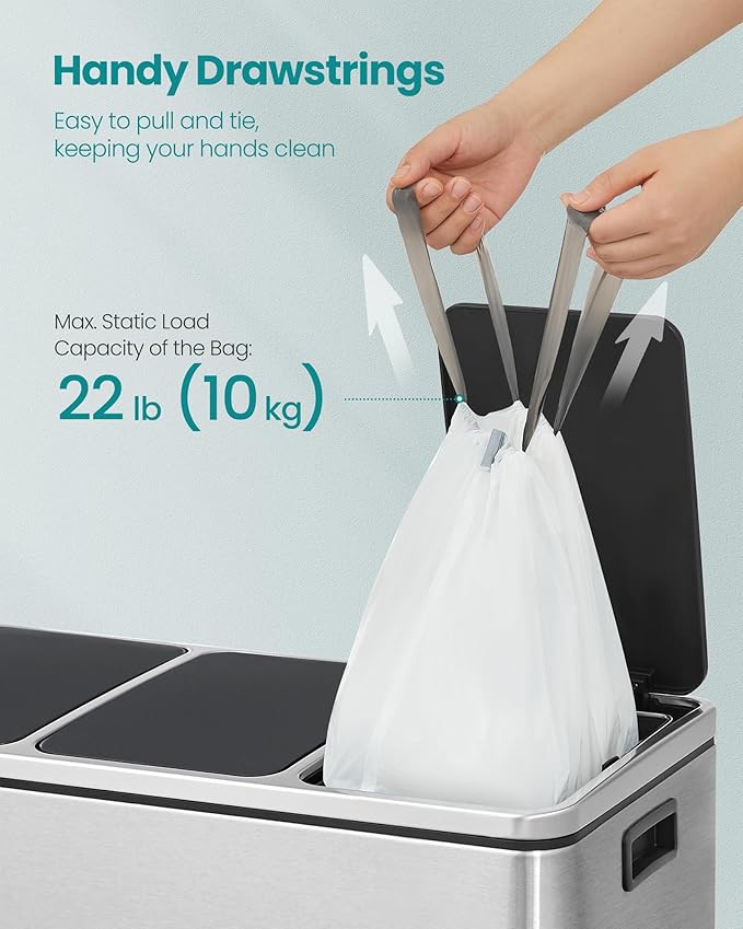 SONGMICS Trash Bags for 13-Gallon (50 L) Trash Cans Drawstring Kitchen Garbage Bags Pre-Separated Quick-Dispense Box Liner Code K 4 Rolls 160 Count White UKRB051A04