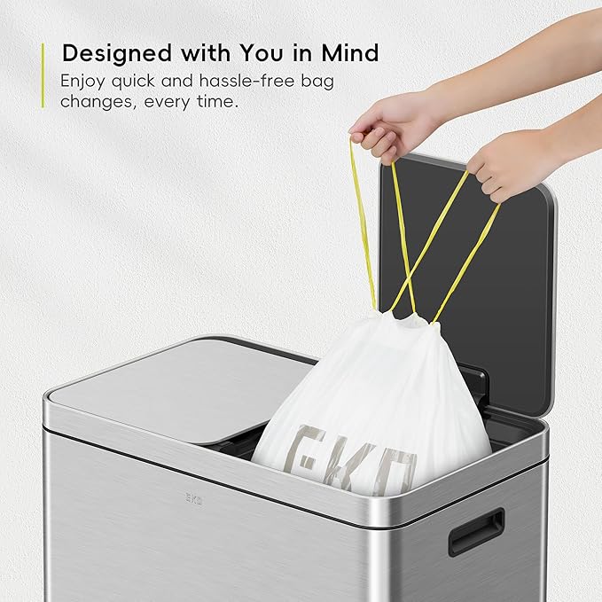 EKO 8 Gallon / 30.3 Liter100 Count Drawstring Trash Bags Extra-Strong Unscented Garbage Bags Easy-Dispense Roll for Kitchen &amp Household Use Resists Tears Leaks and Punctures Code F-1 White