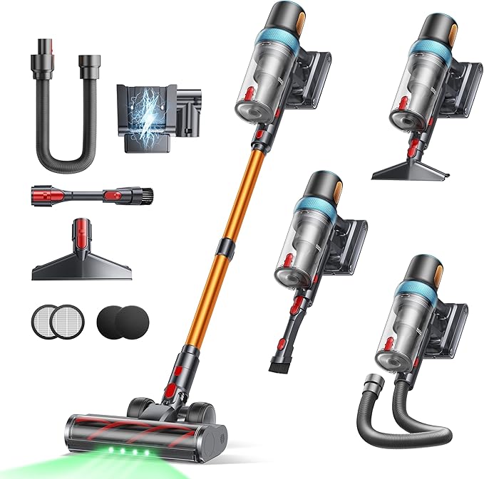 Cordless Vacuum Cleaner 650W 55KPA 70Mins Vacuum Cleaners for Home Upgraded Stick Vacuum with 3.3Ft Extendable Hose LED Touch Screen Wall Charging Station Auto Mode for Carpet Pet Hair Hard Floor