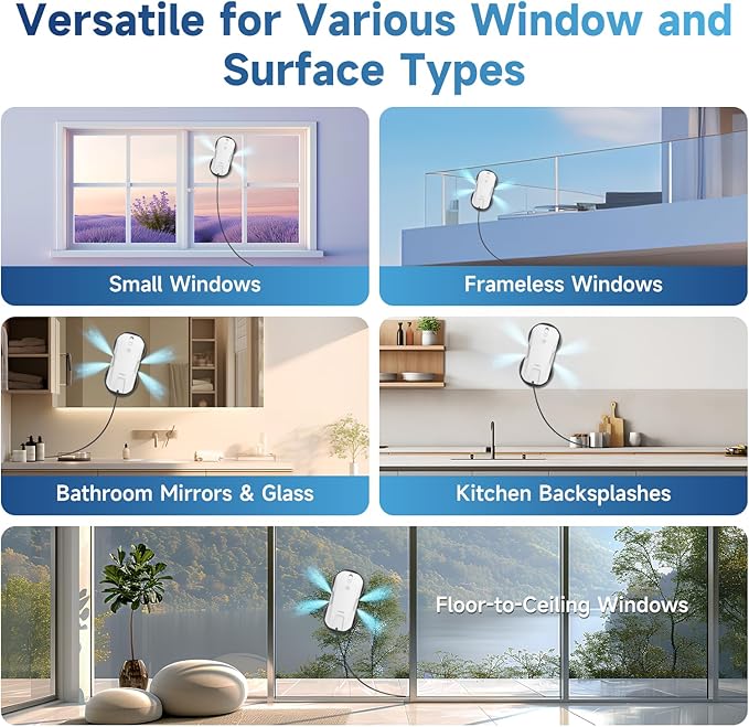 FMART T11 Window Cleaning Robot Auto 4-Way Water Spray 5300Pa Strong Suction High-Speed Cleaning &lt60dB Ultra-Quiet 60mm Slim Window Robot Smart Navigation Anti-Drop &amp 50min UPS Protectio